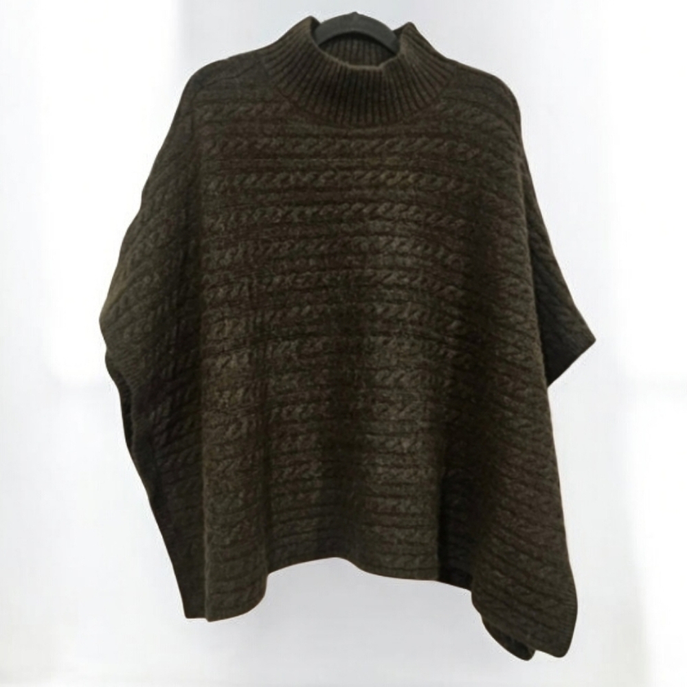 BeachLunchLounge Women's Cozy Cable Knit Sweater Poncho in Olive Green--Size M